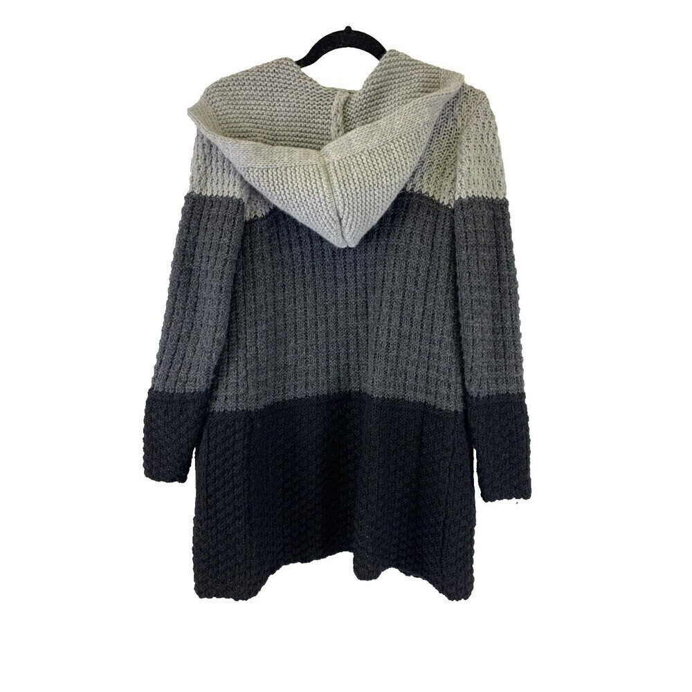 Cocagio‎ Hooded Cardigan Sweater Knit Open Gray Black Wool Blend Italy Medium - Picture 6 of 11
